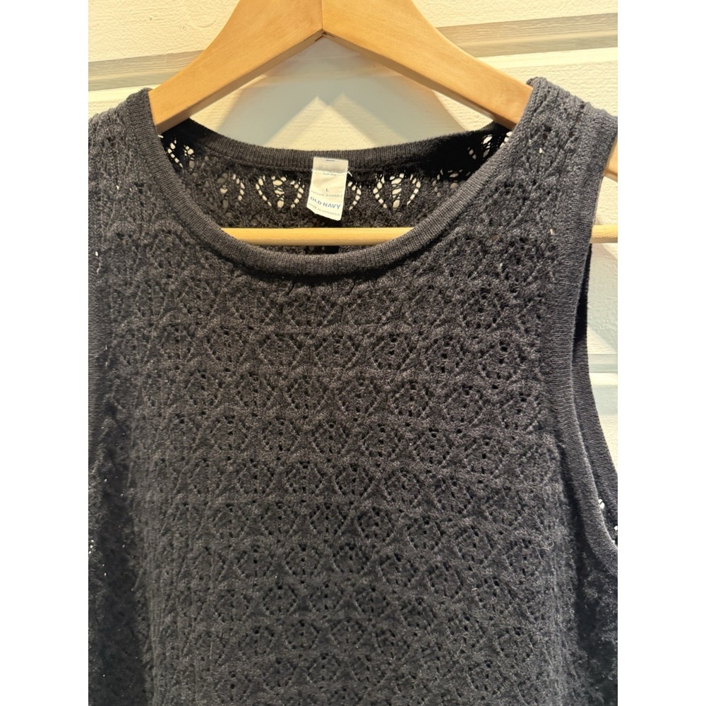 Old Navy Crochet Midi Dress Women's Large Black Coverup Tank Open Knit - Picture 4 of 10
